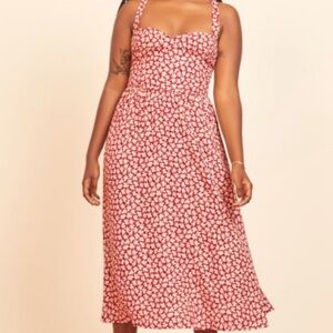 Reformation Brixton Dress Red with White Florals - Sleeveless Sundress